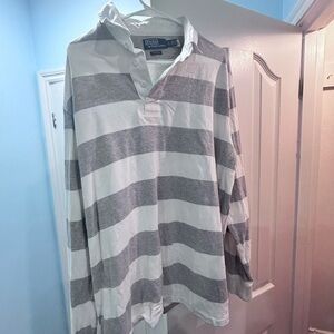 Men Ralph Lauren Rugby Polo shirt size XL striped Grey and White